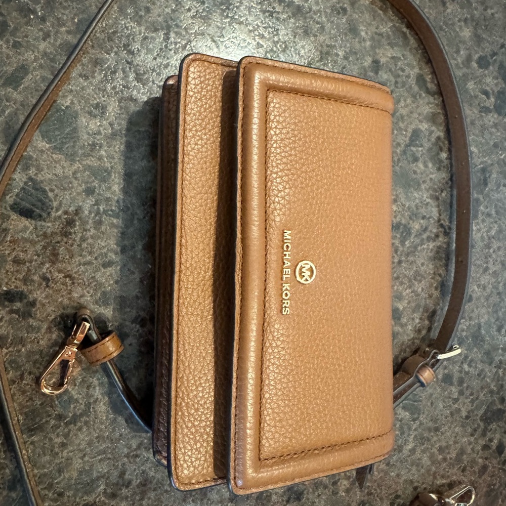 Michael Kors Brown Pebbled Leather Crossbody Wallet